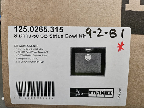 Franke Sirius SID110-50CB Carbon Black Single Bowl Sink