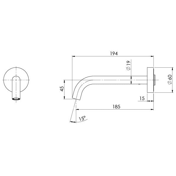 Phoenix Vivid Slimline Plus Wall Basin / Bath Outlet 180mm Gun Metal