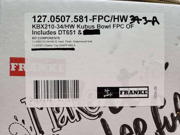 Franke Kubus KBX210-34/HW Single Bowl Sink Pack