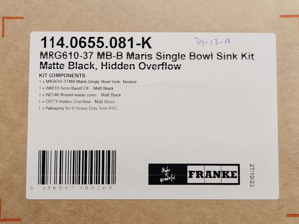 Franke Maris MRG610-37 Single Bowl Matte Black Sink