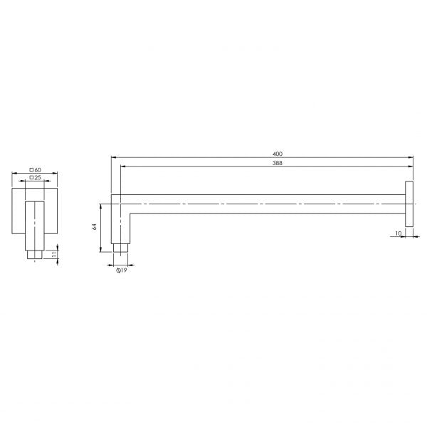Phoenix Lexi Shower Arm 400mm Square Gun Metal
