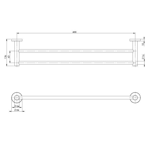 Phoenix Radii Double Towel Rail 600mm Gun Metal
