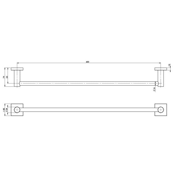 Phoenix Radii Single Towel Rail 600mm Square Plate Gun Metal