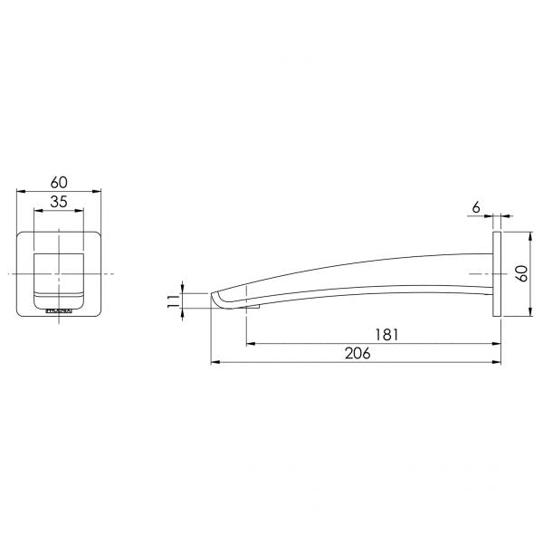Phoenix Rush Wall Bath Outlet 180mm Chrome