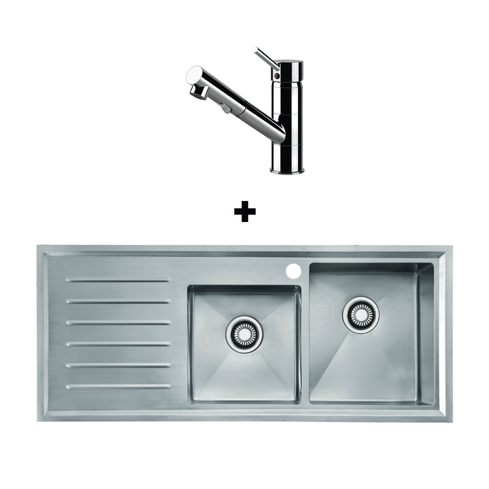 Franke Vela VLX221LHD 1 & 3/4 Bowl Stainless Steel Sink + Franke TA6001 Eclipse Pull Out Chrome Tap