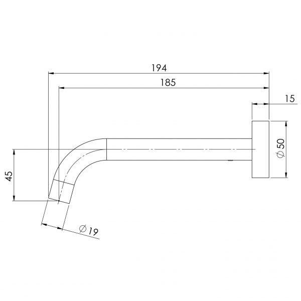 Phoenix Vivid Slimline Wall Basin Outlet 180mm Curved Gun Metal
