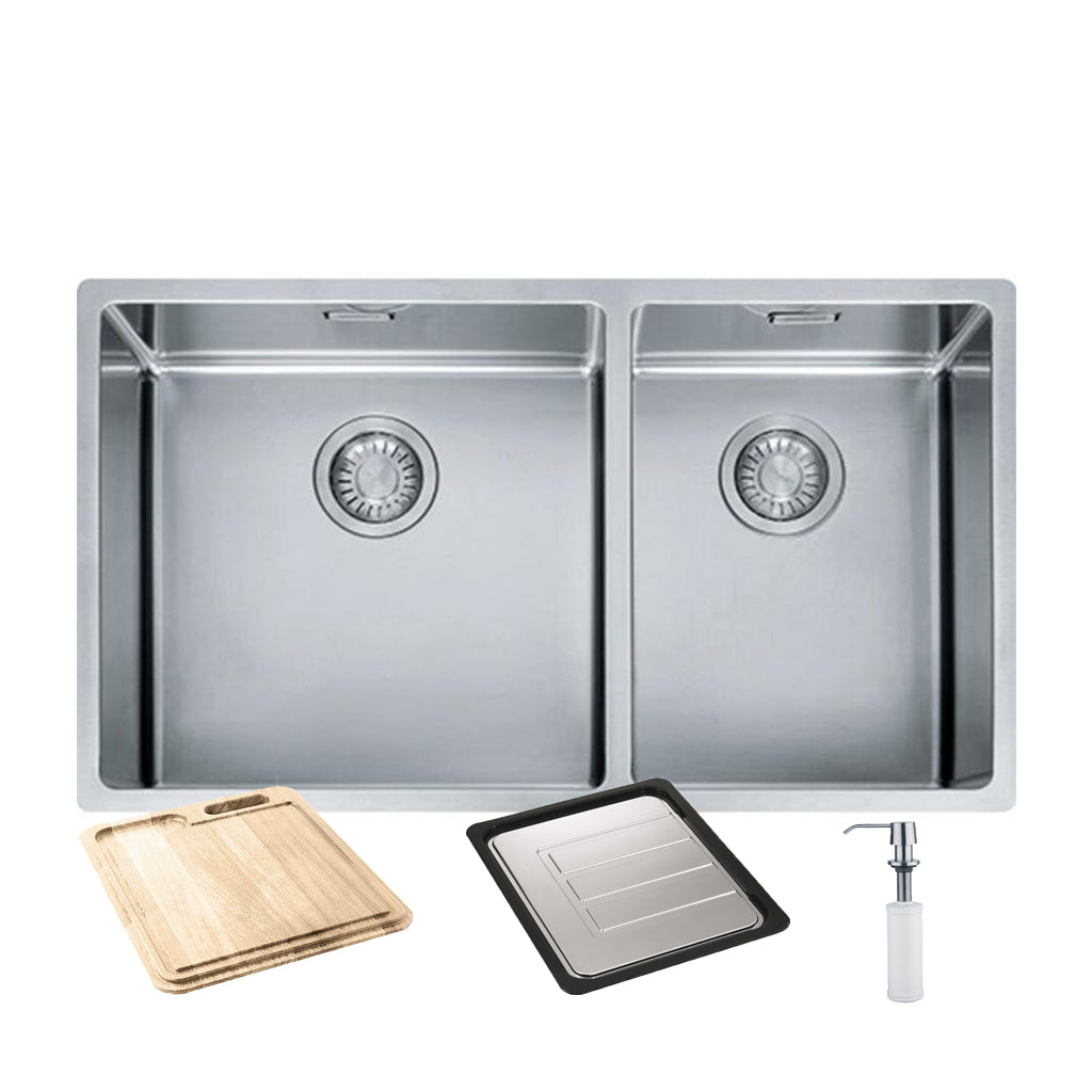 Franke Bolero BOX220-42/29SBR Double Bowl Premium Sink Pack